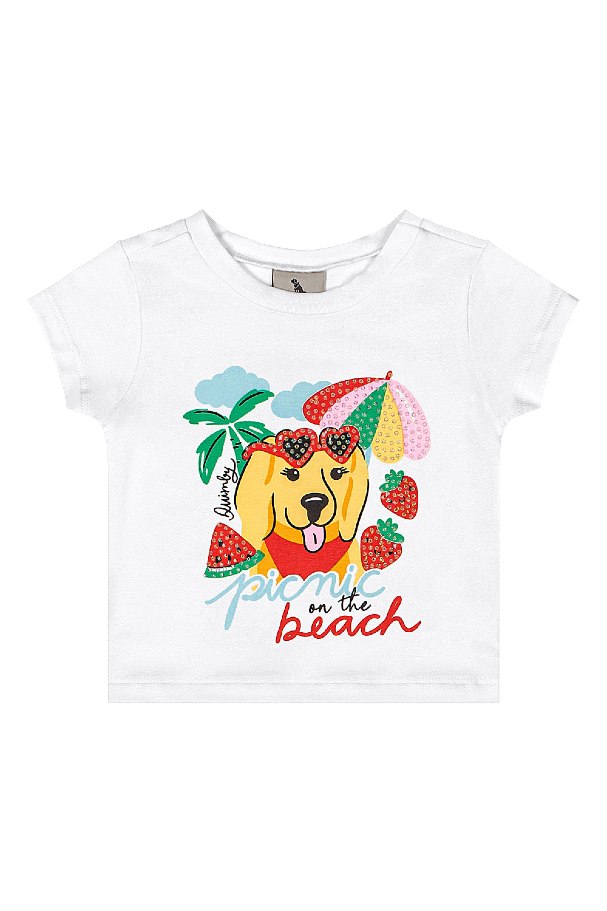 Conjunto Bebê Menina Blusa com Strass e Short Estampado (Branco) Quimby - Imagem 7